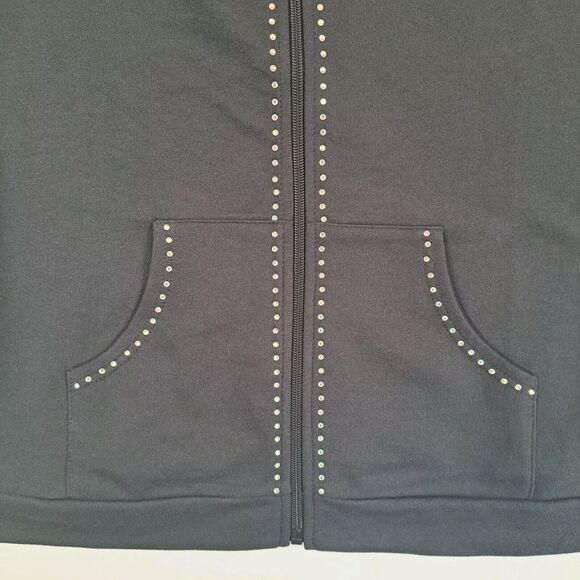 Quacker Factory Black Knit Jacket Bling Accents Star Zipper Pull Women's Size XS - Picture 4 of 10